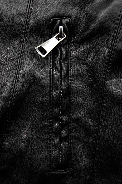 Kunstlederjacke mit gemustertem Futter schwarz