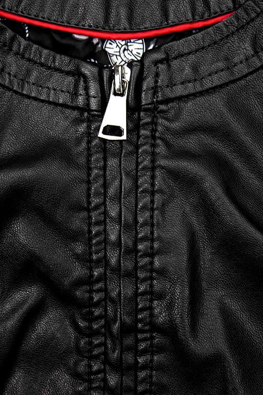 Kunstlederjacke mit gemustertem Futter schwarz