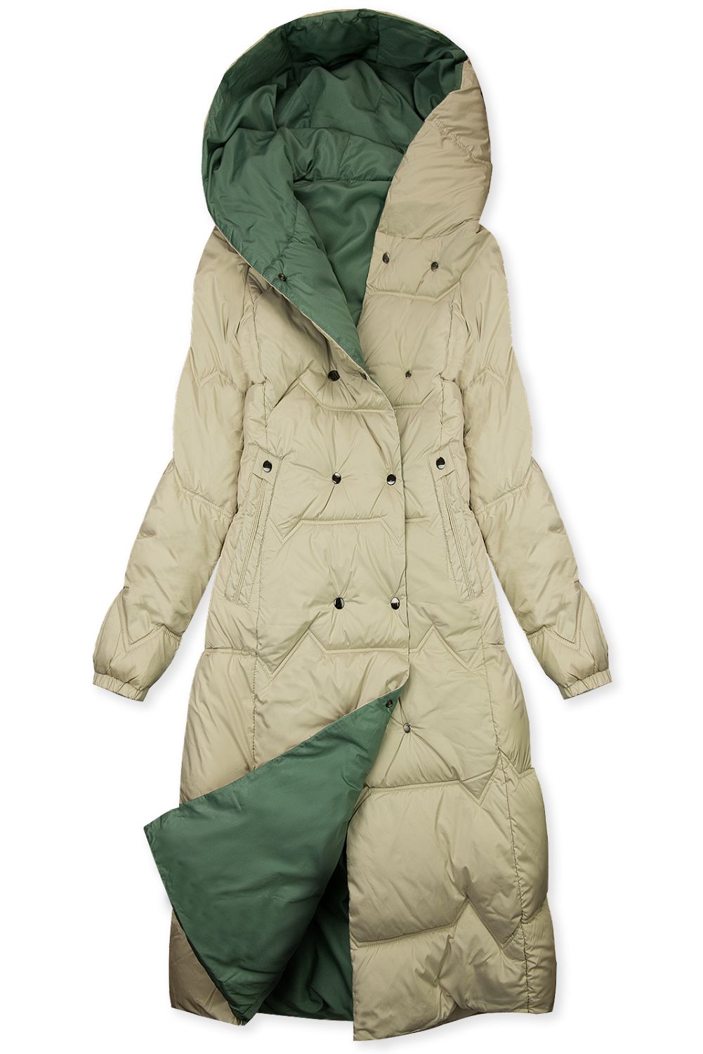 Doppelseitiger Wintermantel Beige/Grün