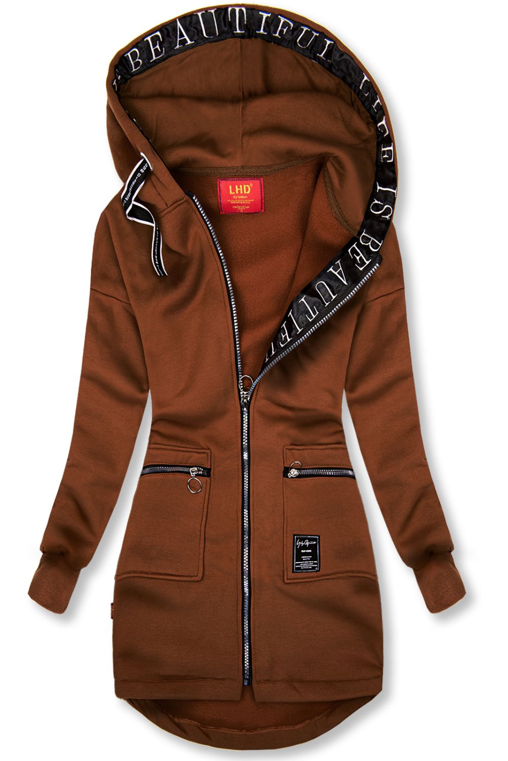 Sportliche lange Sweatjacke Schokoladenbraun