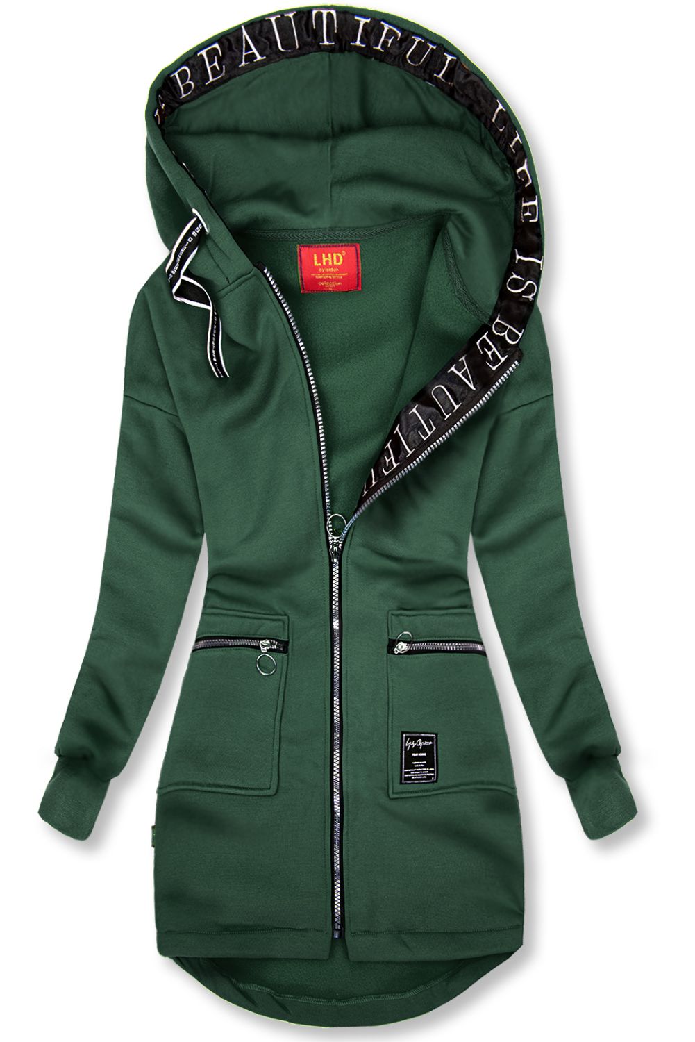 Sportliche lange Sweatjacke smaragdgrün