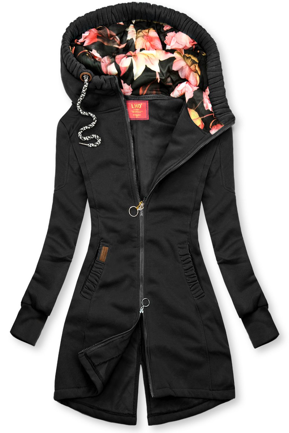 Verlängerte Kapuzenjacke von LHD schwarz