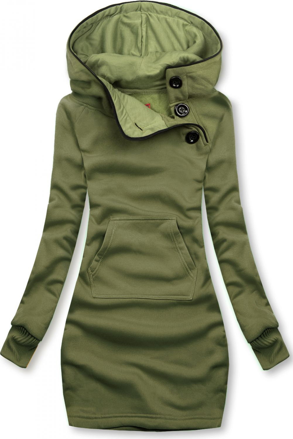 Verlängerte Sweatshirt/Sweatkleid mit Kapuze khaki