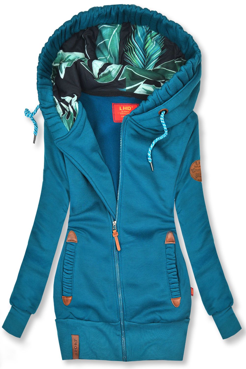 Sweatjacke mit bedrucktes Futter in der Kapuze türkisblau