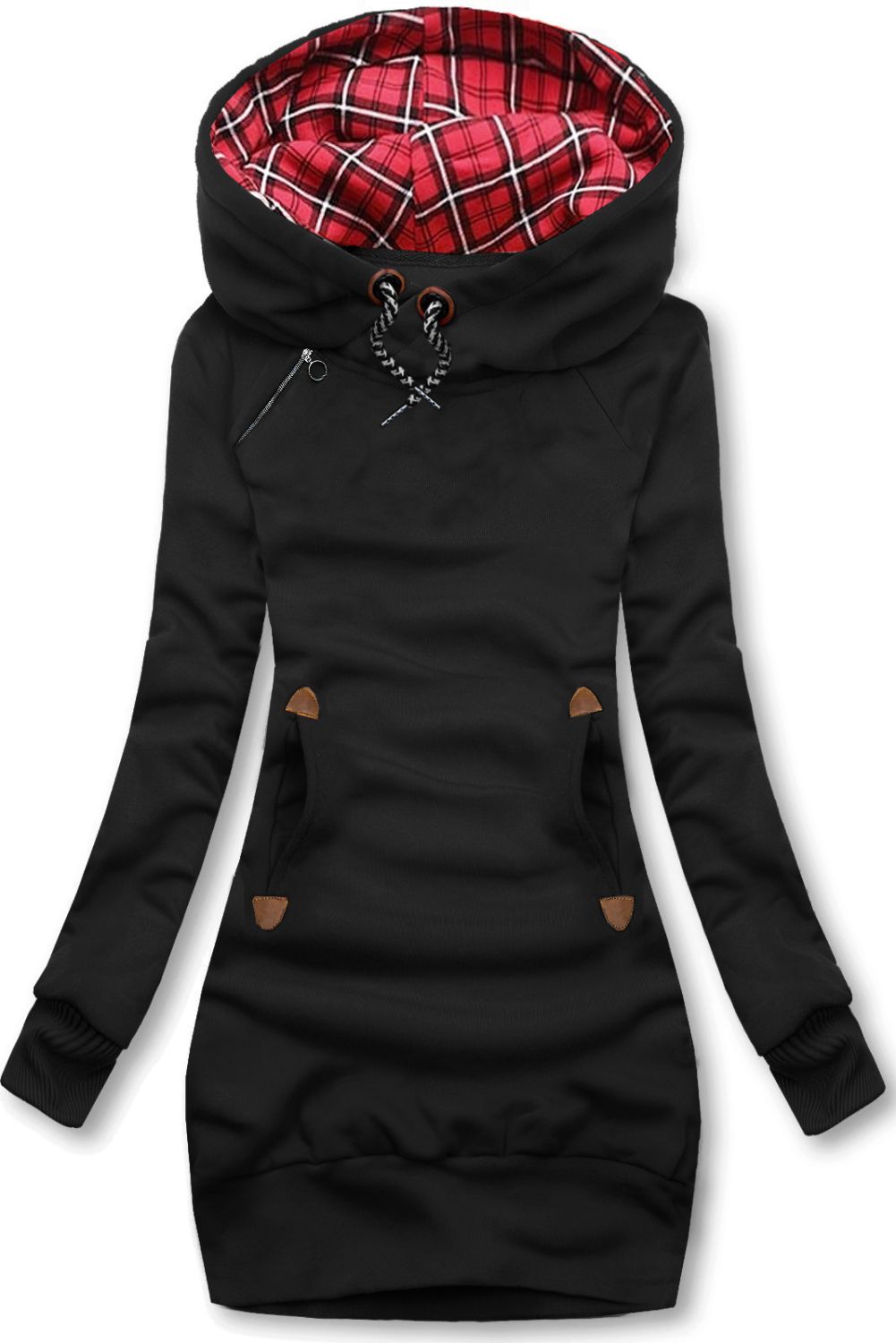 Sweatshirt/Sweatkleid mit Karomuster Schwarz