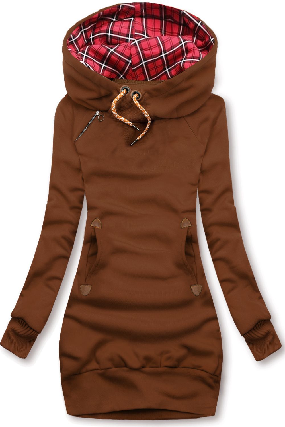 Sweatshirt/Sweatkleid mit Karomuster Braun