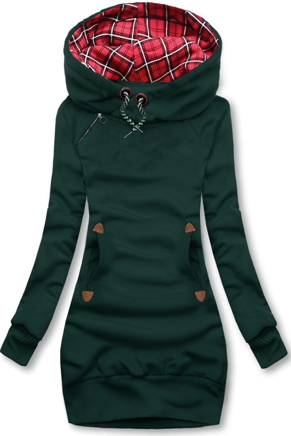 Sweatshirt/Sweatkleid mit Karomuster Dunkelgrün