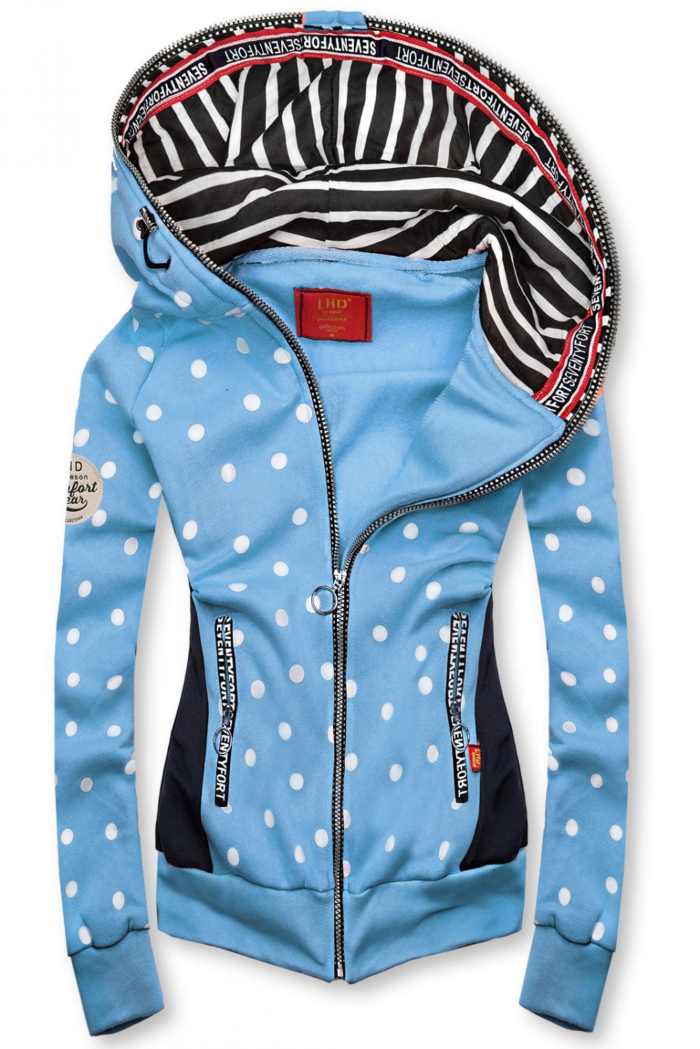 Kapuzensweatjacke mit Allover Punkte-Design hellblau