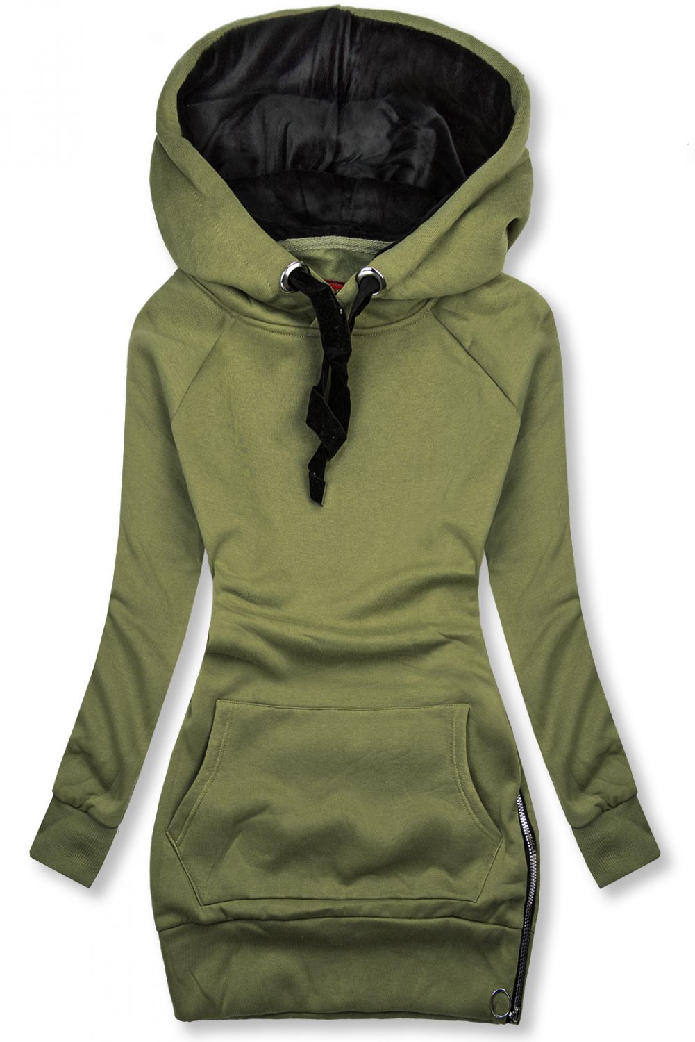 Sweatshirt mit Kapuze in Velour-Optik khaki