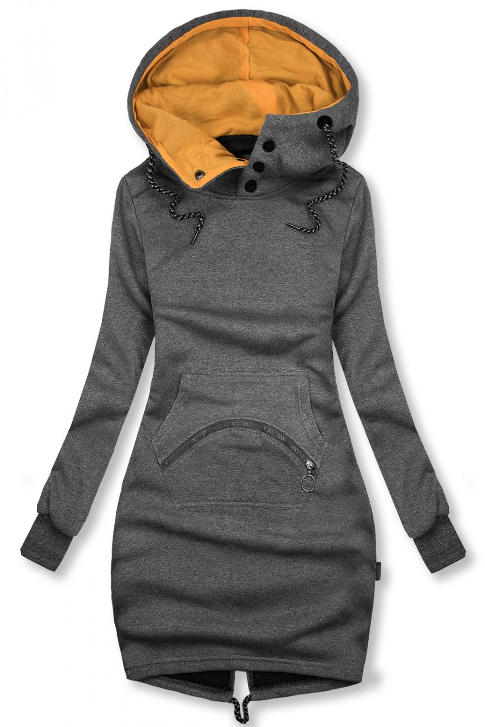 Verlängerte Sweatshirt/Sweatkleid anthrazit/gelb