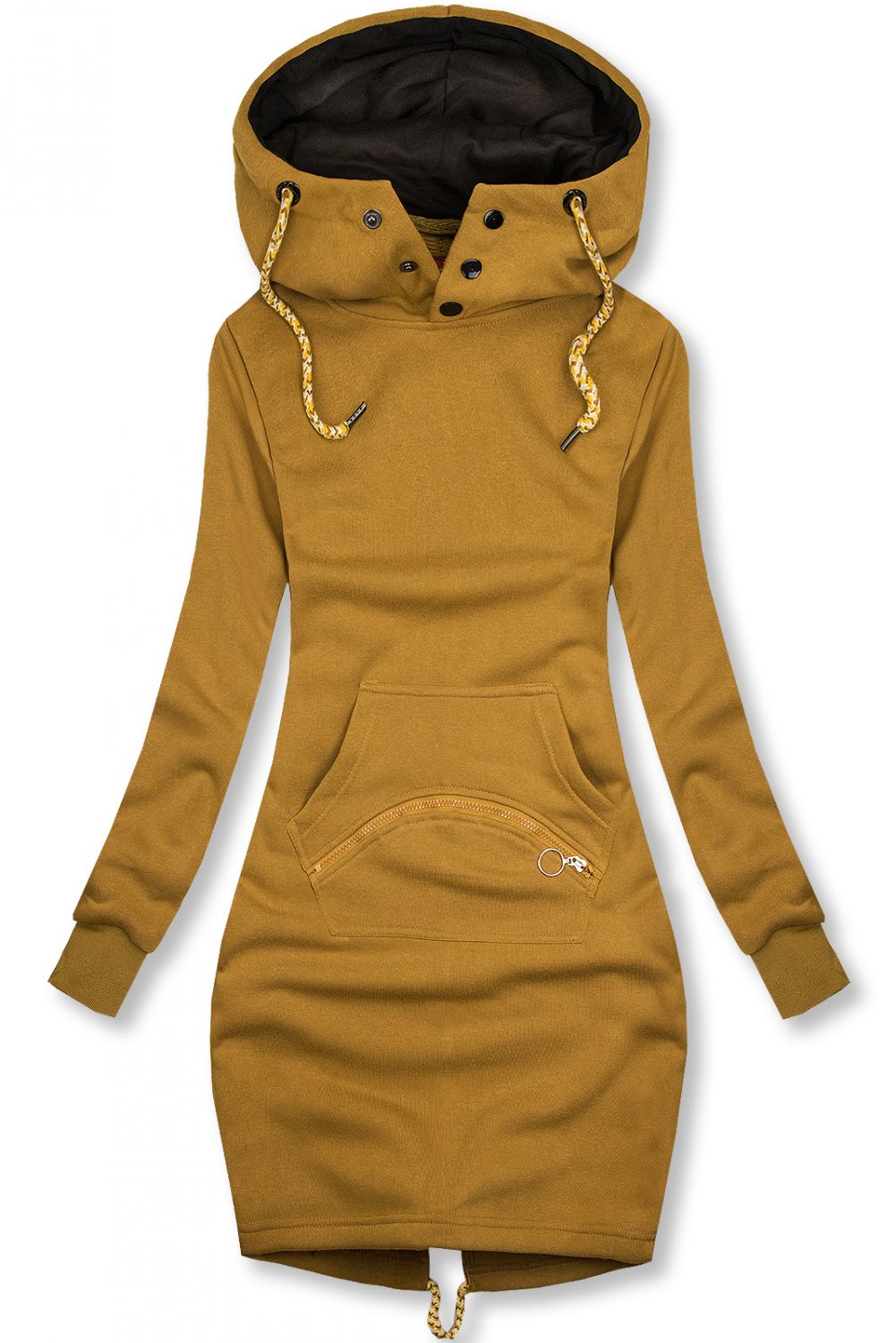Verlängerte Sweatshirt/Sweatkleid mustard/schwarz