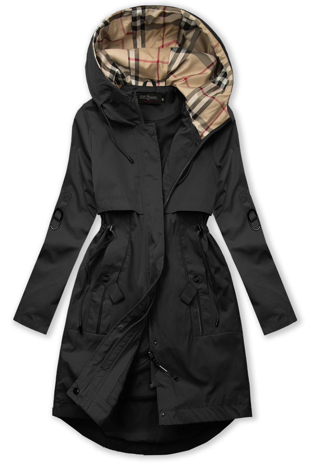 Trenchcoat mit karierter Kapuze Schwarz