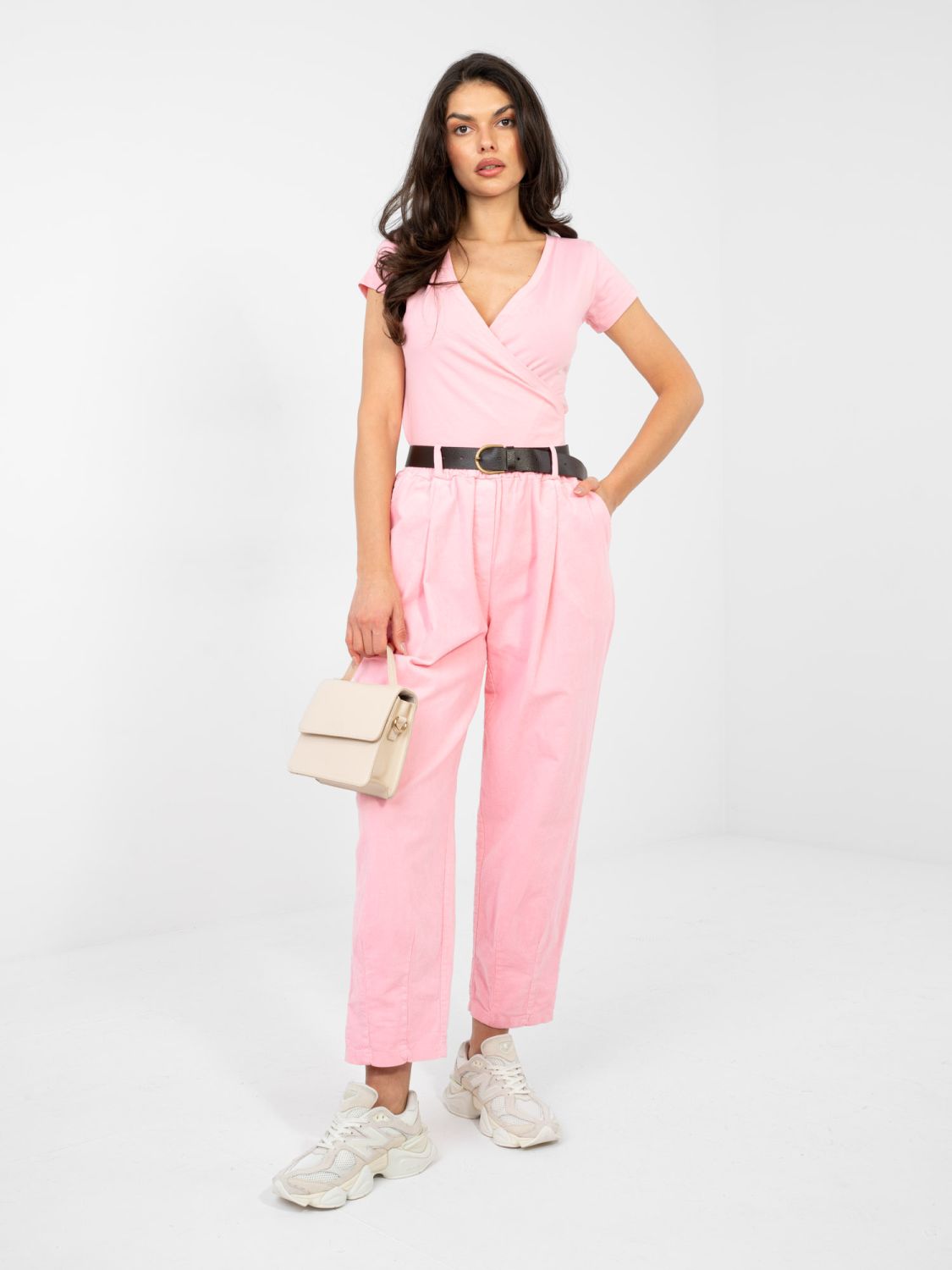 Damen T-Shirt in Rosa mit Wickelausschnitt