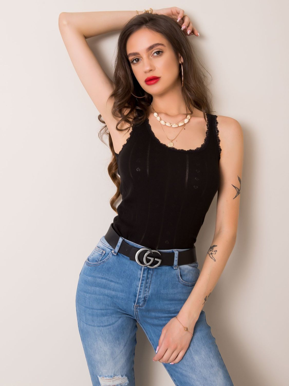 Schwarzes Baumwolltop