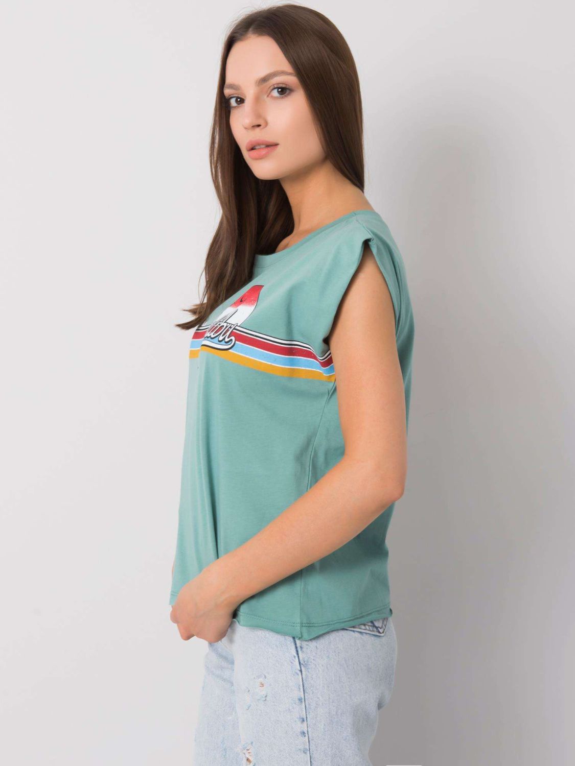 Helles grünes Damen T-Shirt aus Baumwolle mit Druck