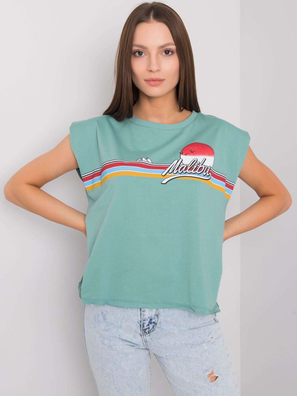 Helles grünes Damen T-Shirt aus Baumwolle mit Druck