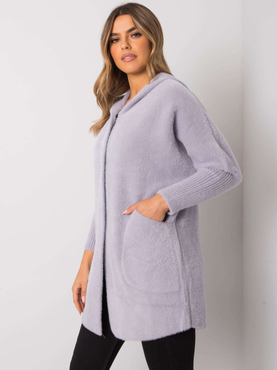 Helle graue Alpaka-Mantel mit Kapuze