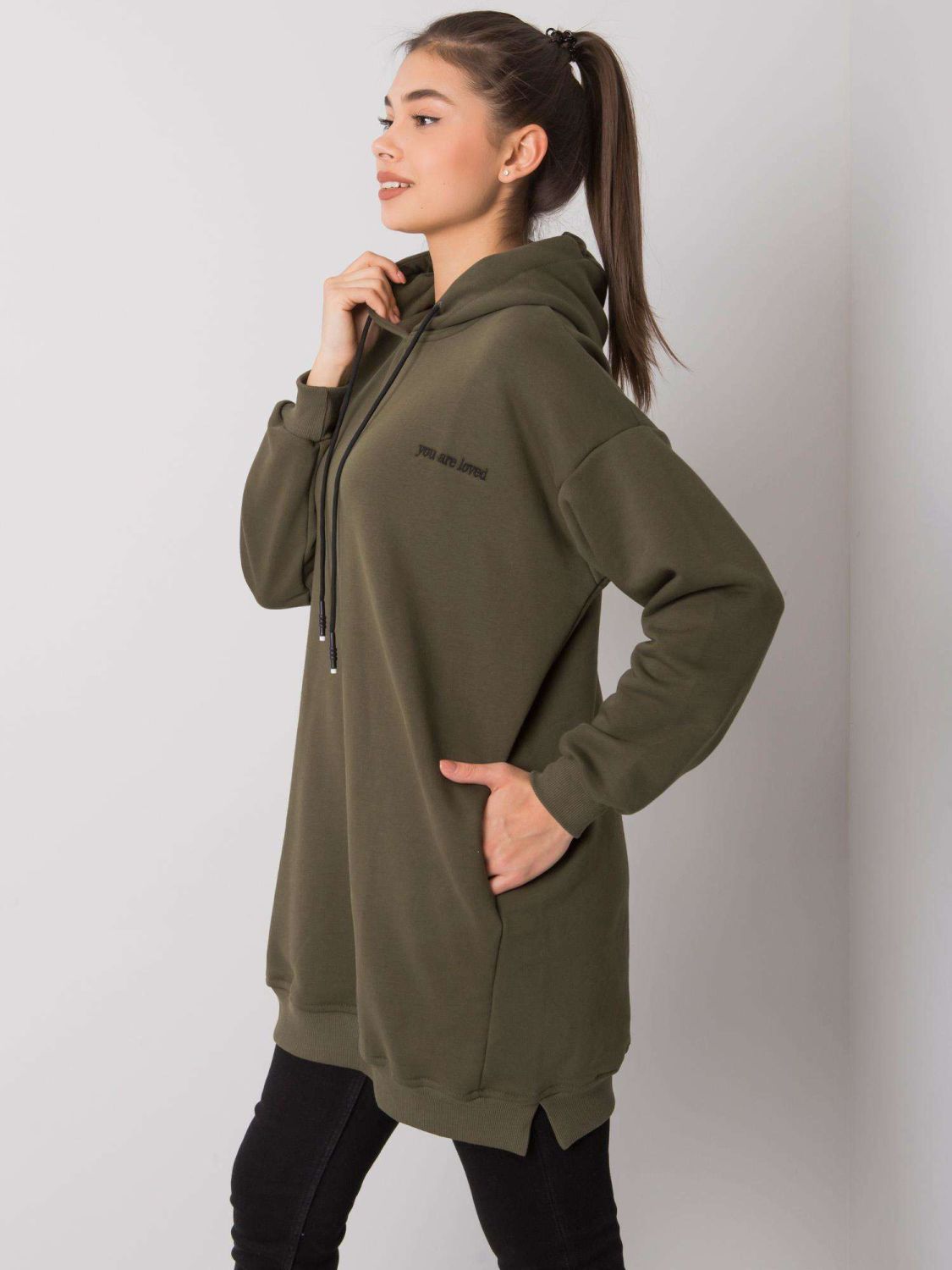 Khaki Damen Hoodie mit Kapuze