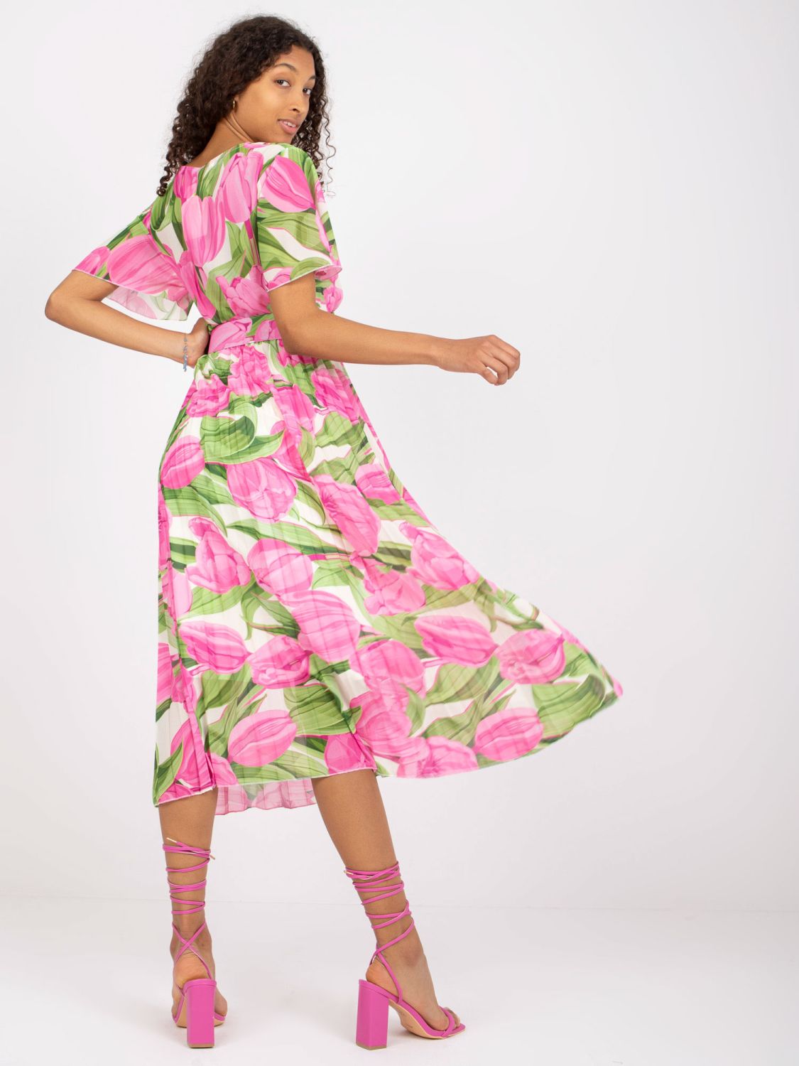 Rosa Blumen Midi Kleid