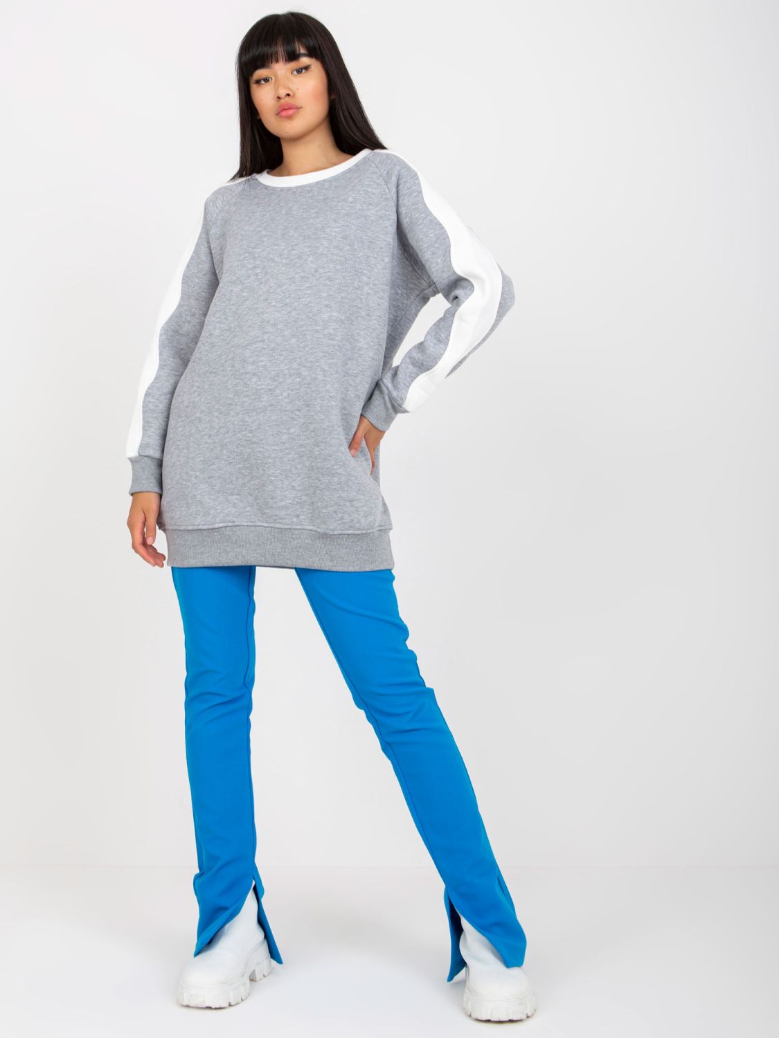 Grau-weiße Basic Sweatshirt ohne Kapuze RUE PARIS