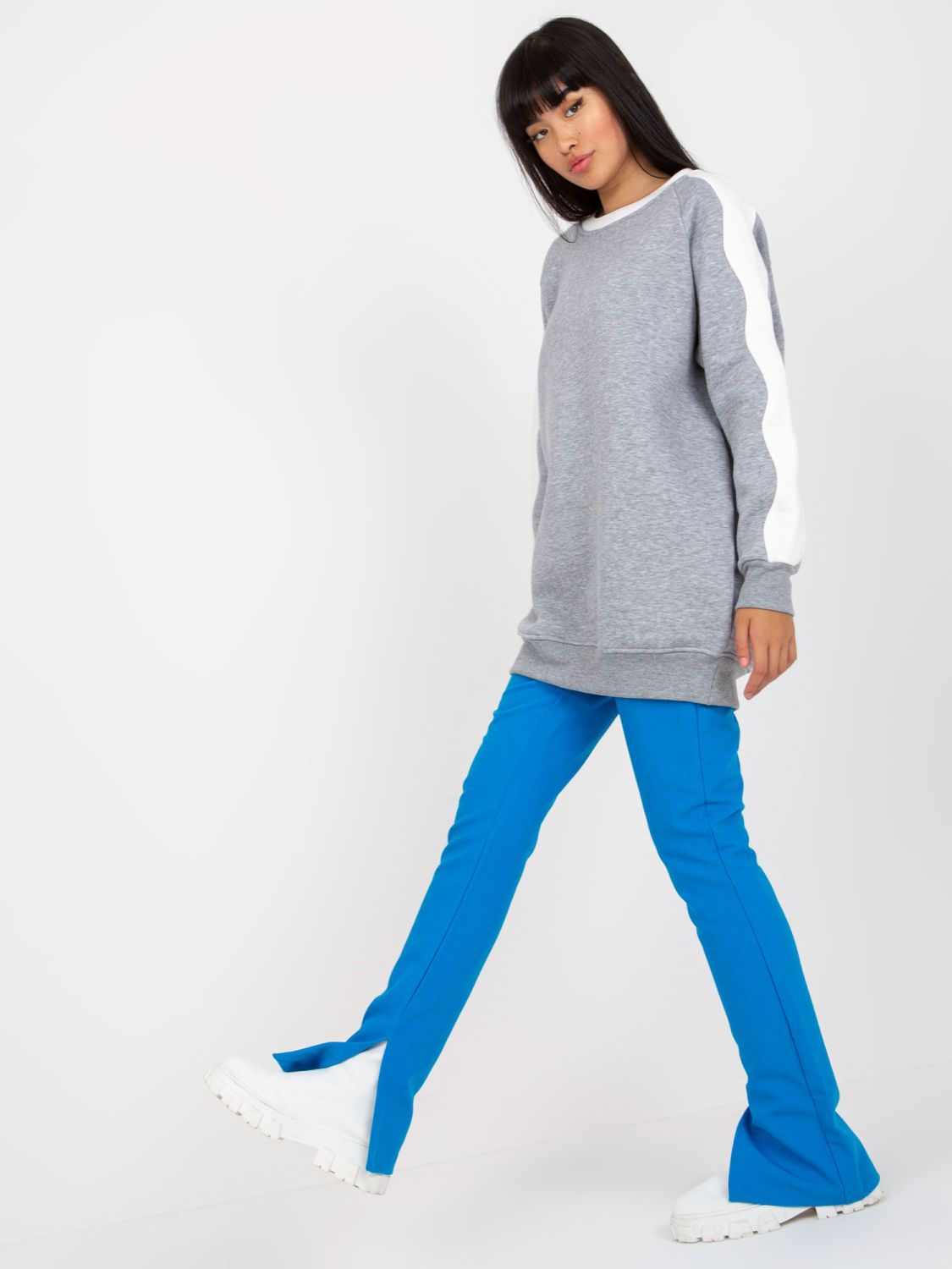 Grau-weiße Basic Sweatshirt ohne Kapuze RUE PARIS