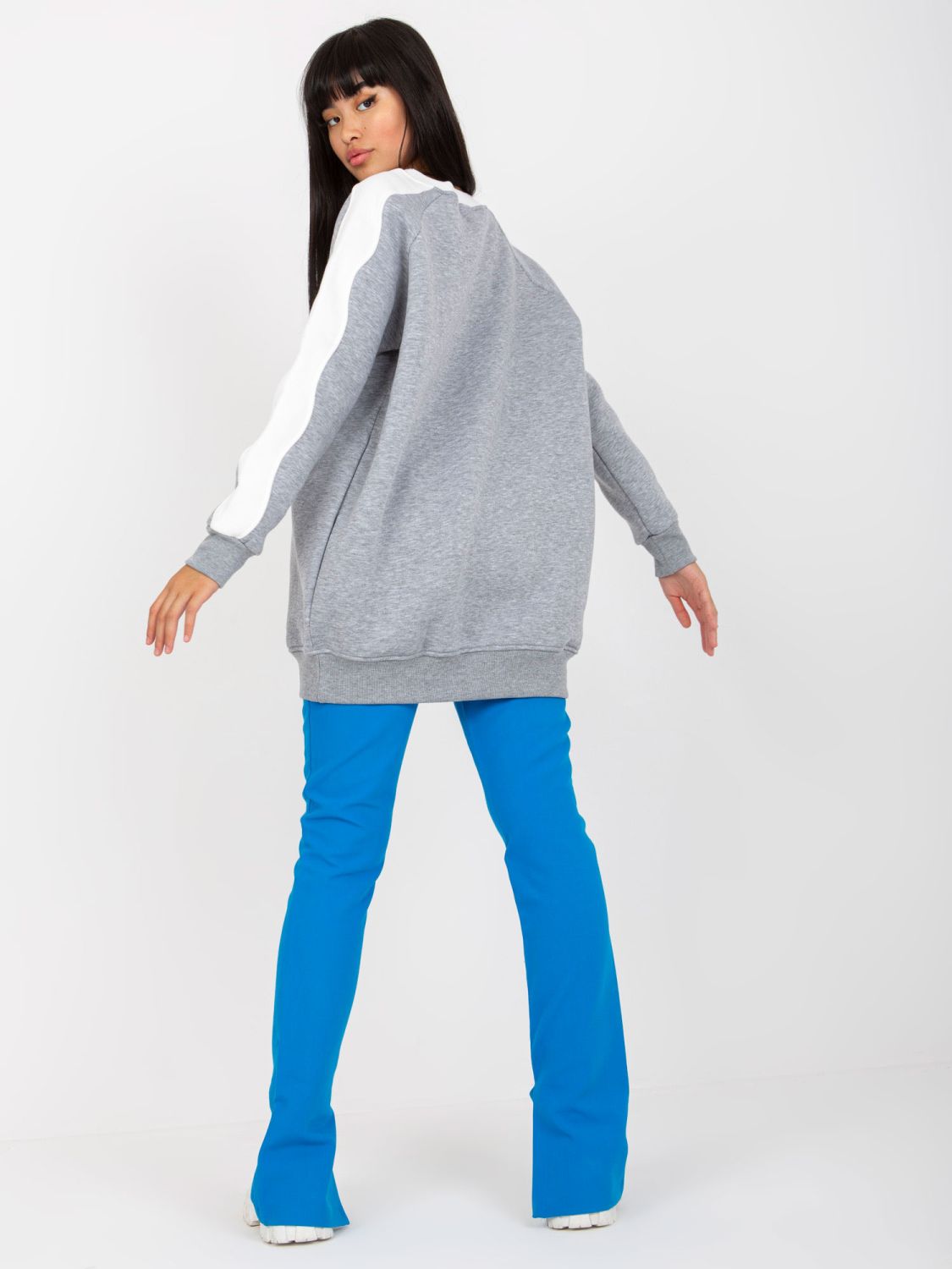 Grau-weiße Basic Sweatshirt ohne Kapuze RUE PARIS
