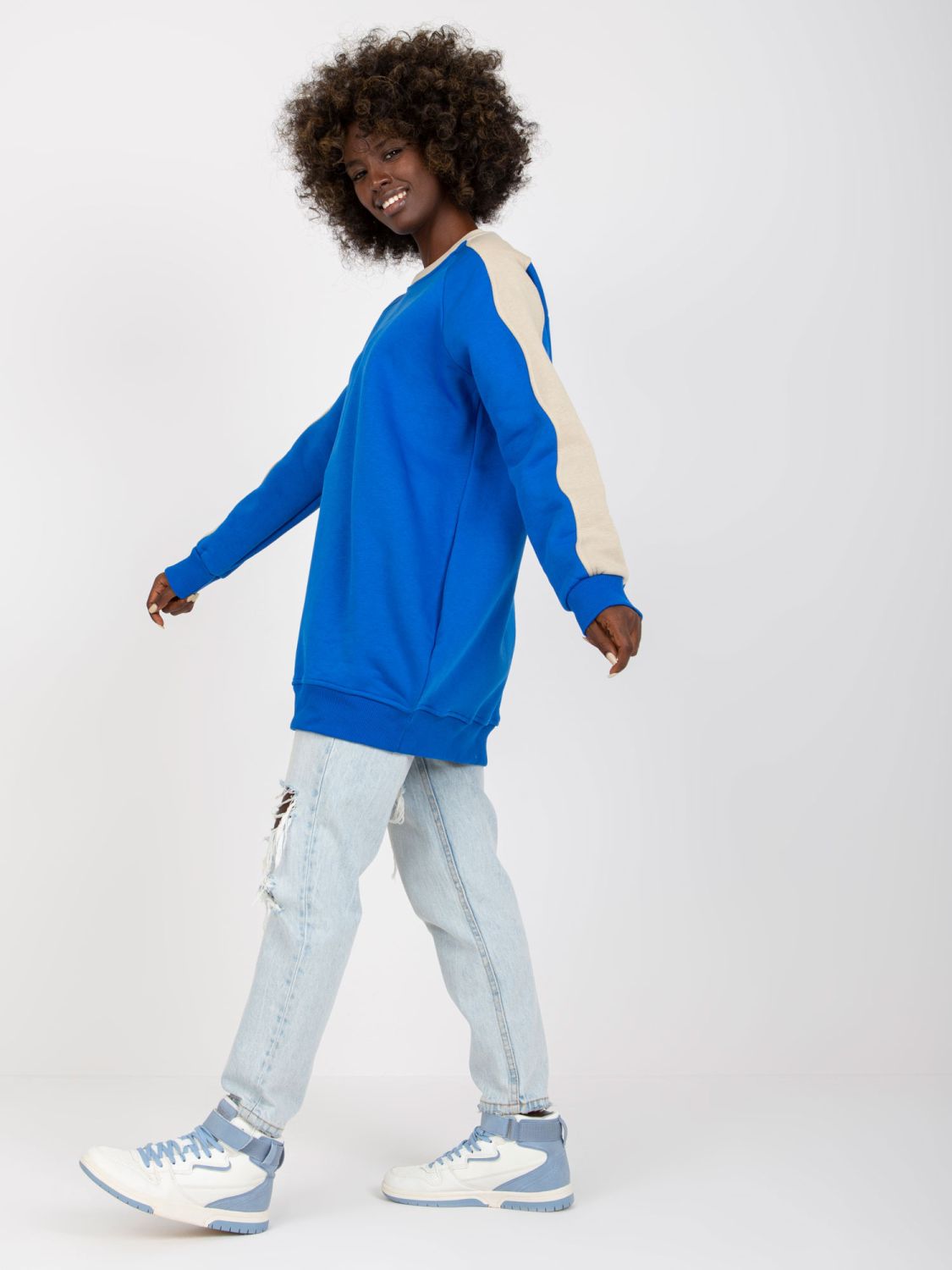 Blau-beige Basic Sweatshirt aus Baumwolle