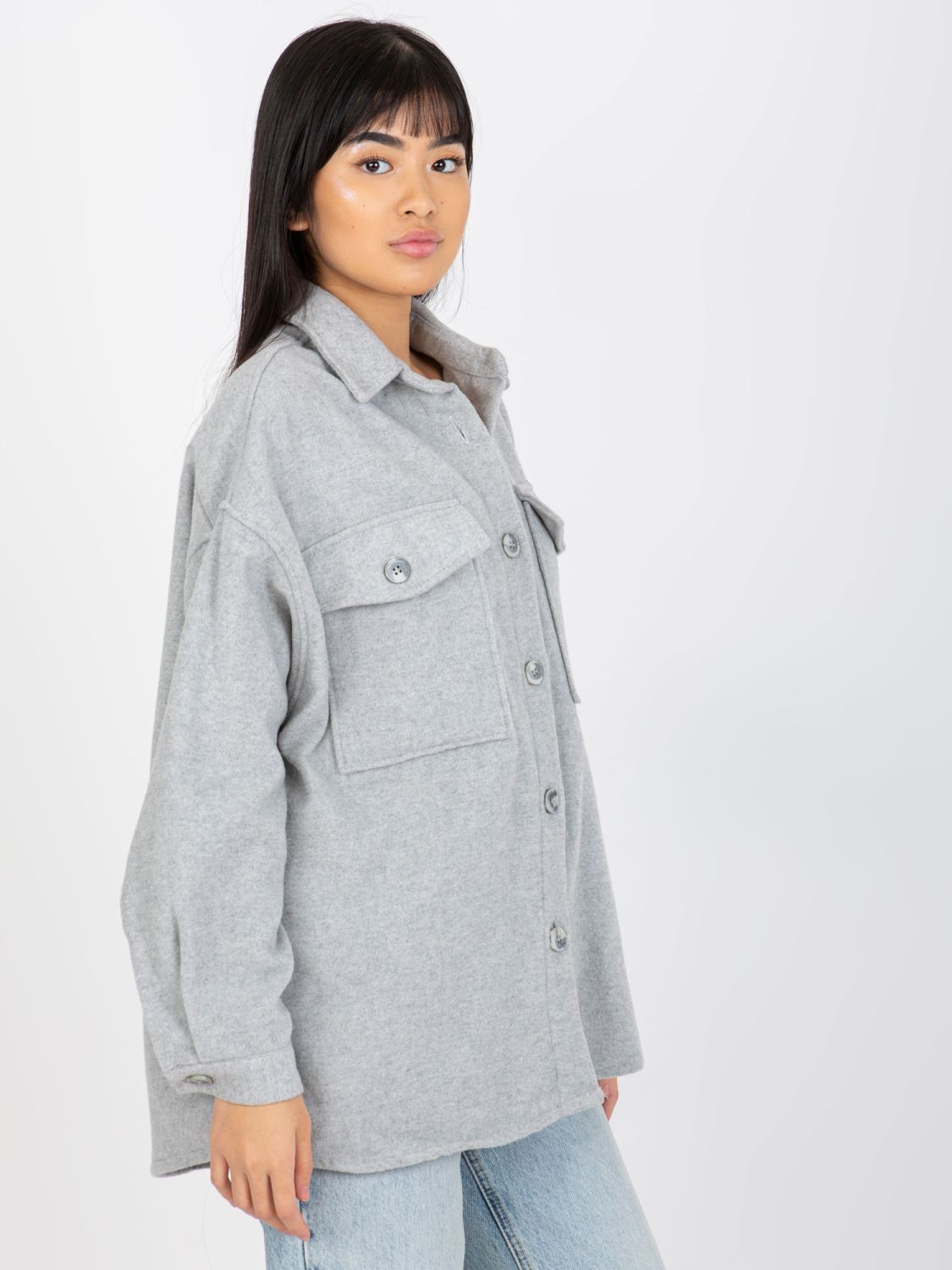 Grau warme Damenbluse mit Taschen
