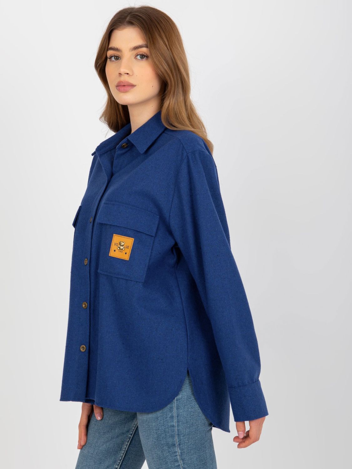 Dunkelblaue Wollbluse mit Taschen