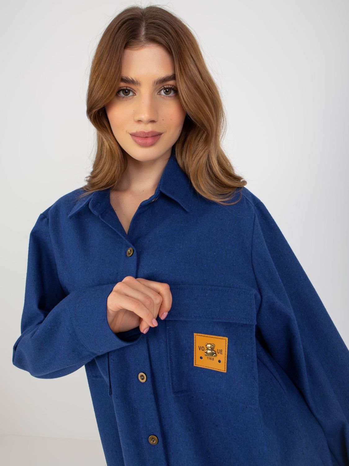 Dunkelblaue Wollbluse mit Taschen