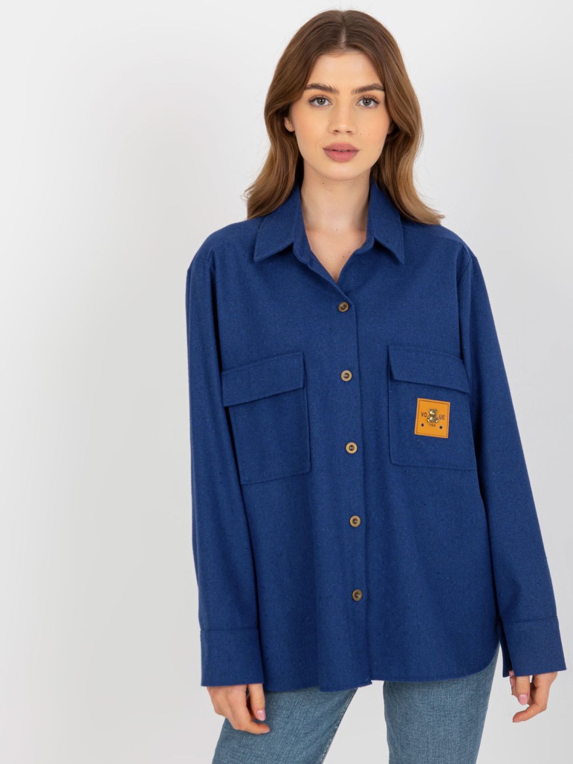 Dunkelblaue Wollbluse mit Taschen