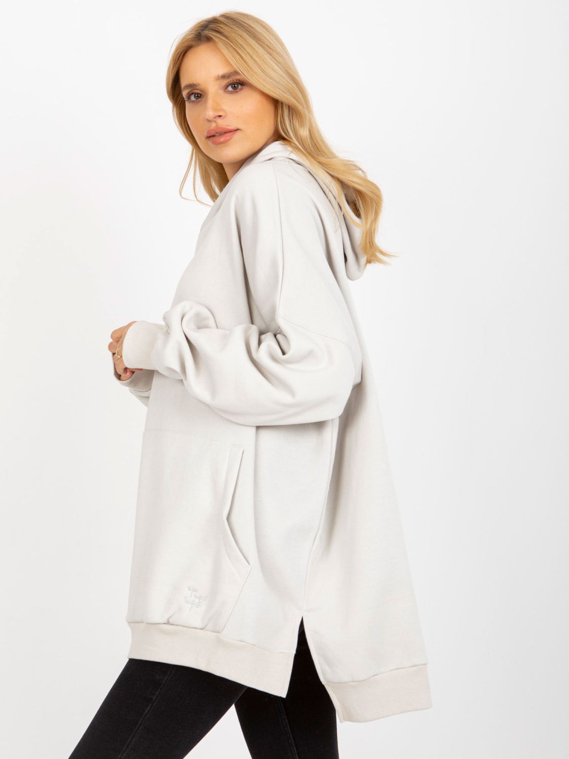 Helle graue lange Oversize-Hoodie MAYFLIES