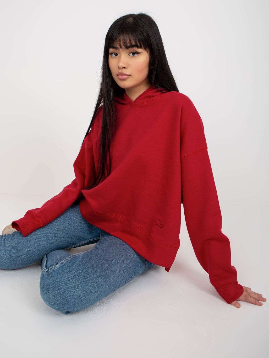 Dunkelrote Kapuzenpullover mit MAYFLIES-Patch