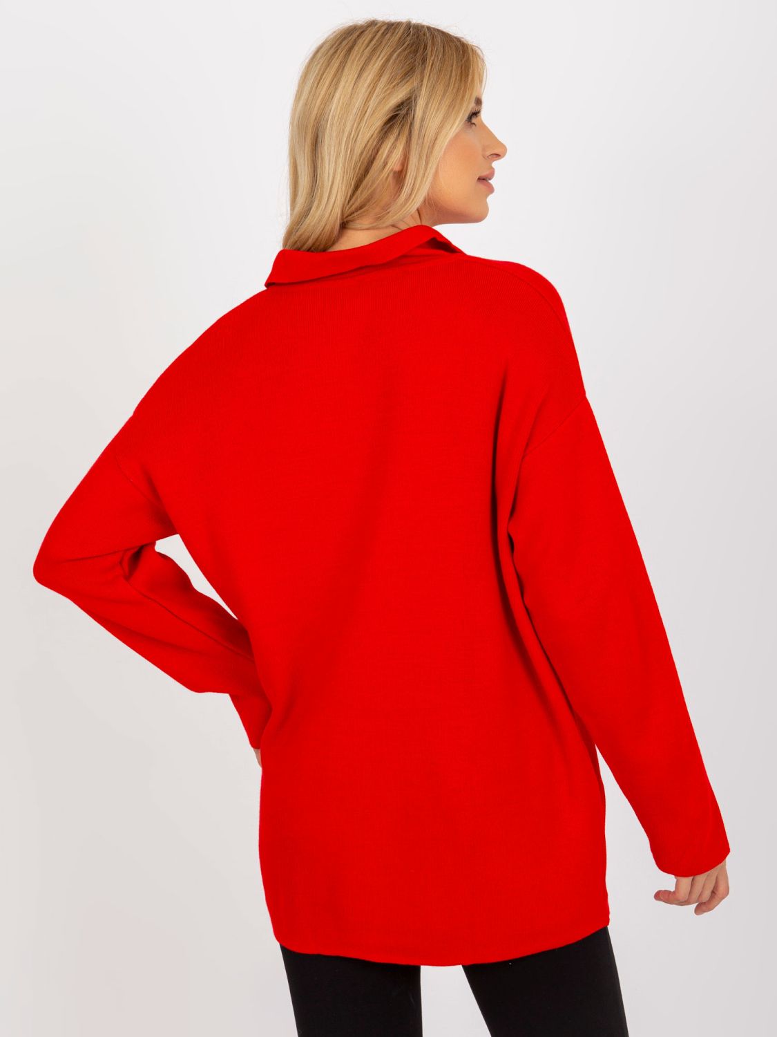 Roter langer Oversize-Pullover mit Kragen RUE PARIS