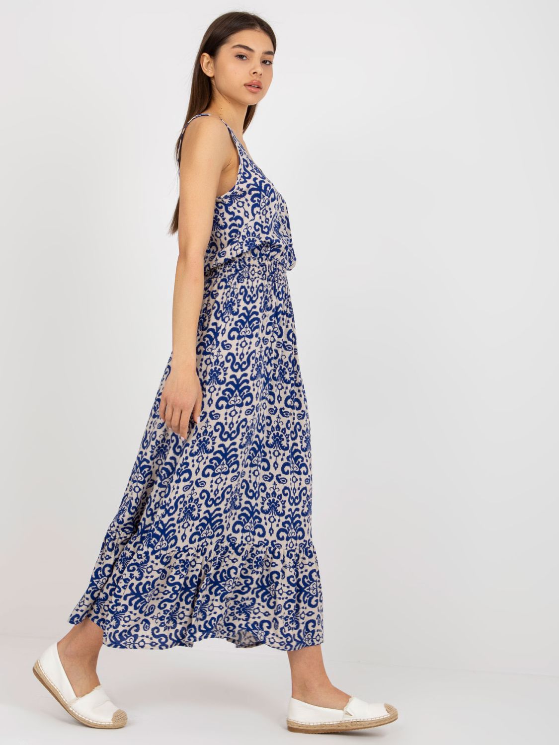 Dunkelblaue Midi-Kleid mit Muster FRESH MADE