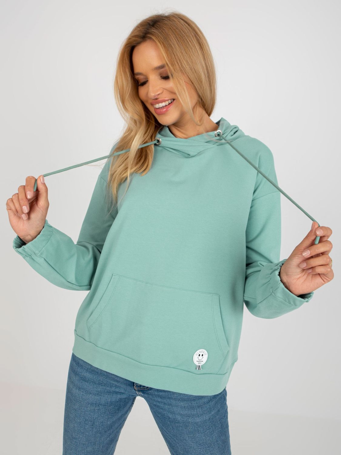 Pistazien Damen Kapuzenpullover mit Aufnäher