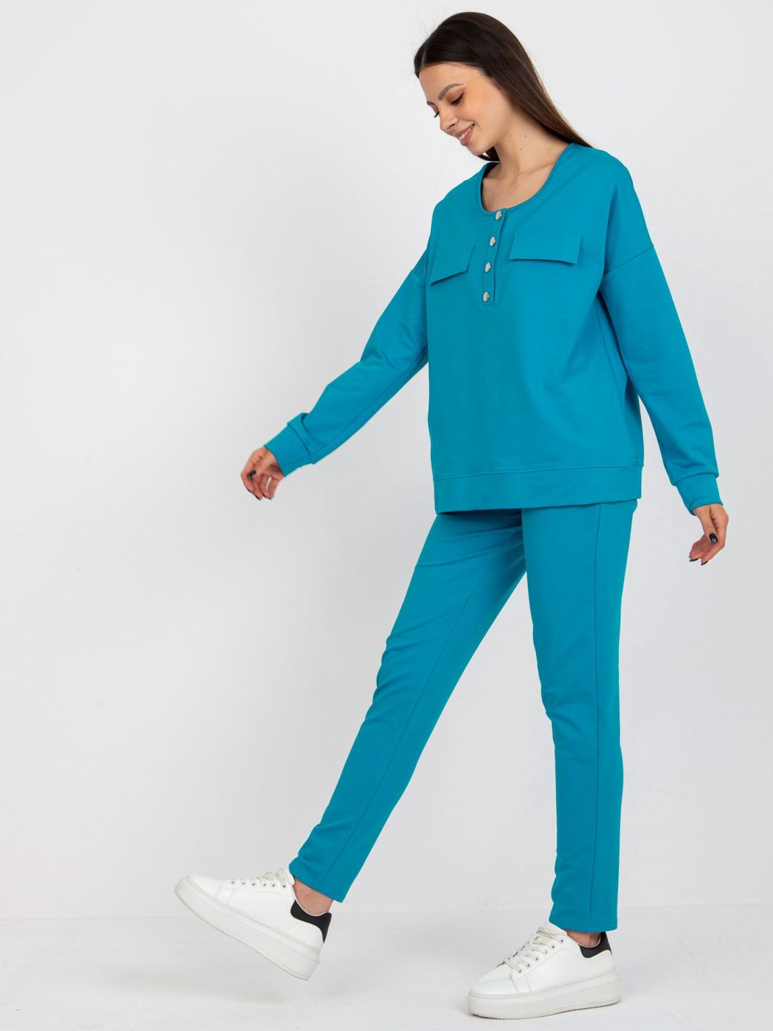 Blauer Baumwoll-Casual-Set