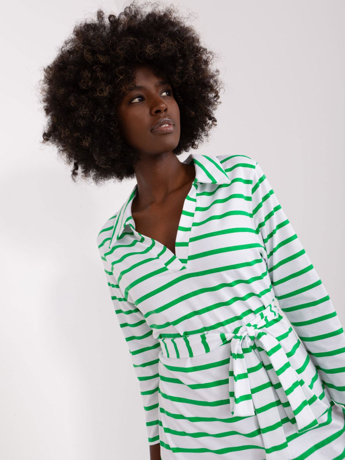 Weiß-grünes einfaches Kleid mit Kragen