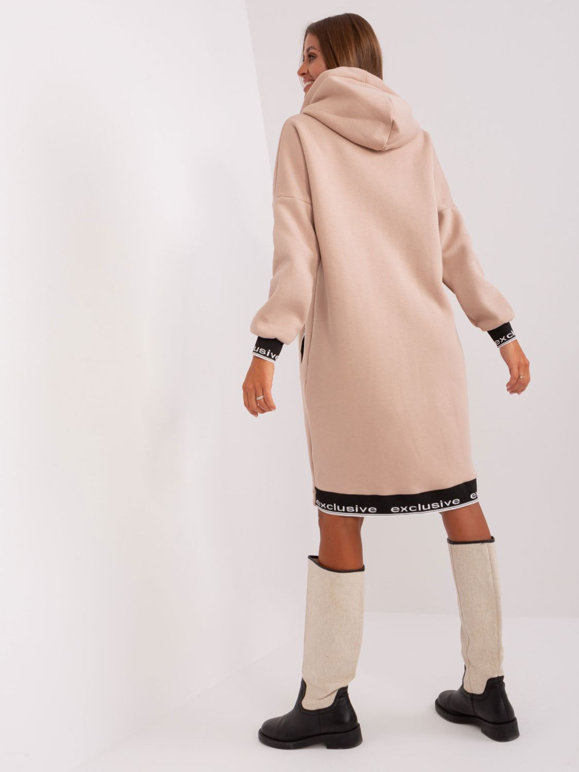 Beige lange Reißverschlussjacke mit Taschen