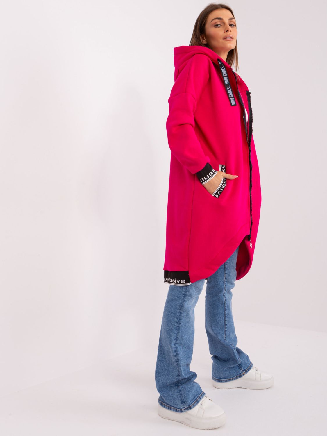 Rosa lange Kapuzenjacke