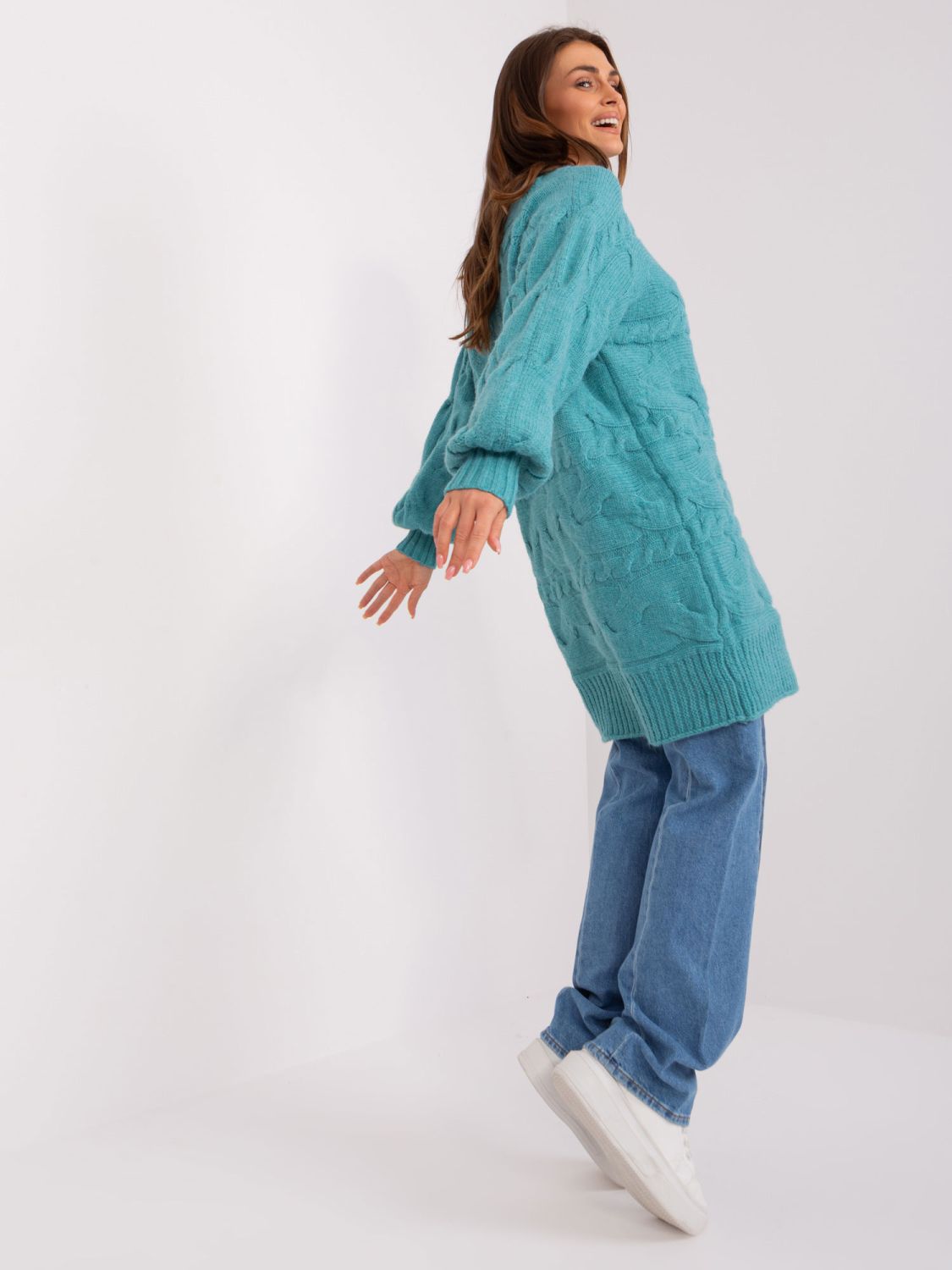 Türkises Oversize Strickkleid