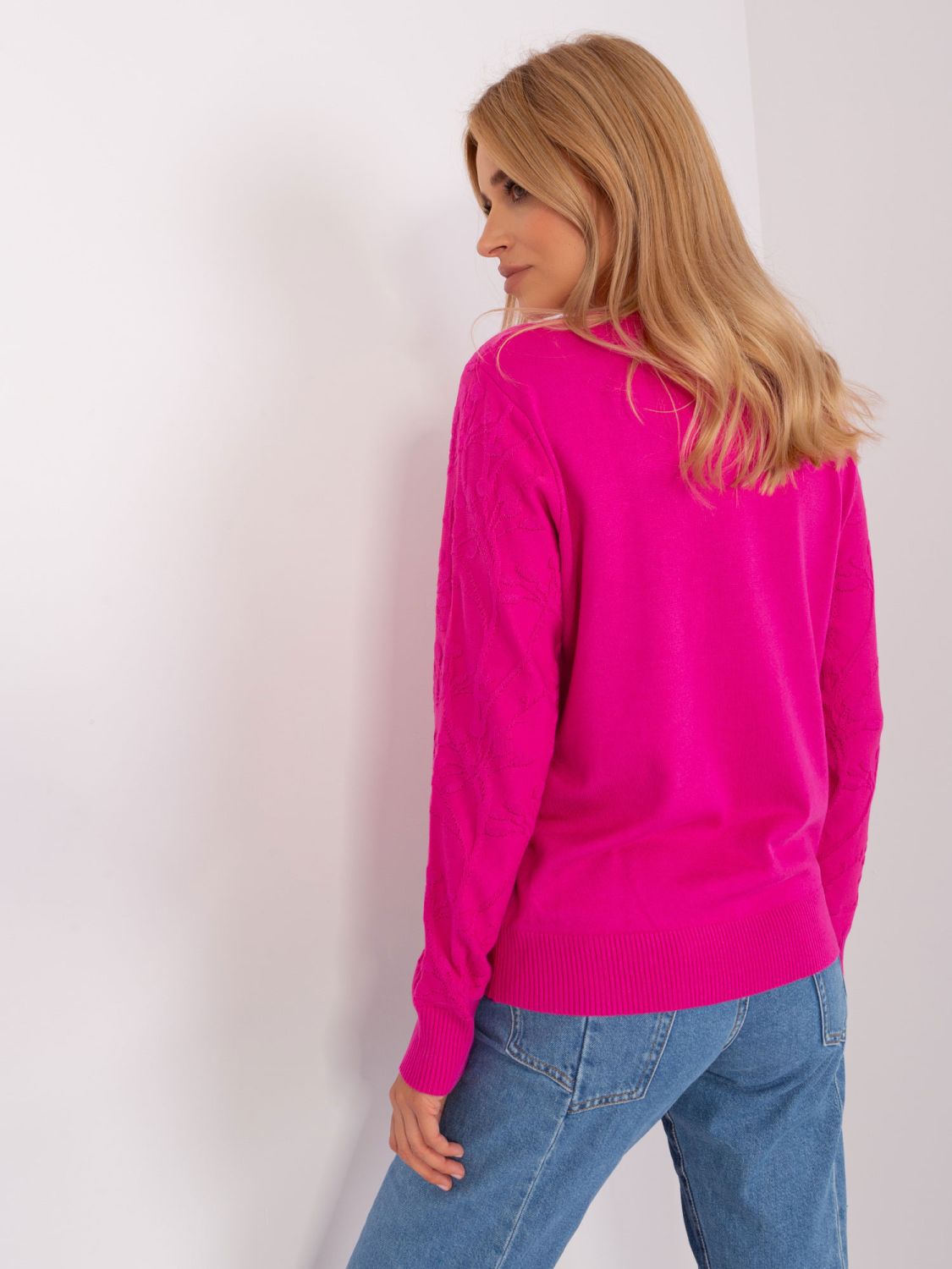 Fuchsia klassischer Pullover mit Rippbündchen