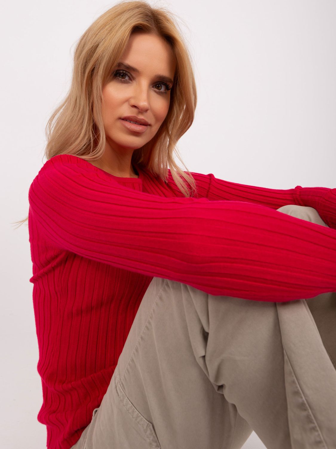 Roter Damen klassischer Pullover mit Streifen