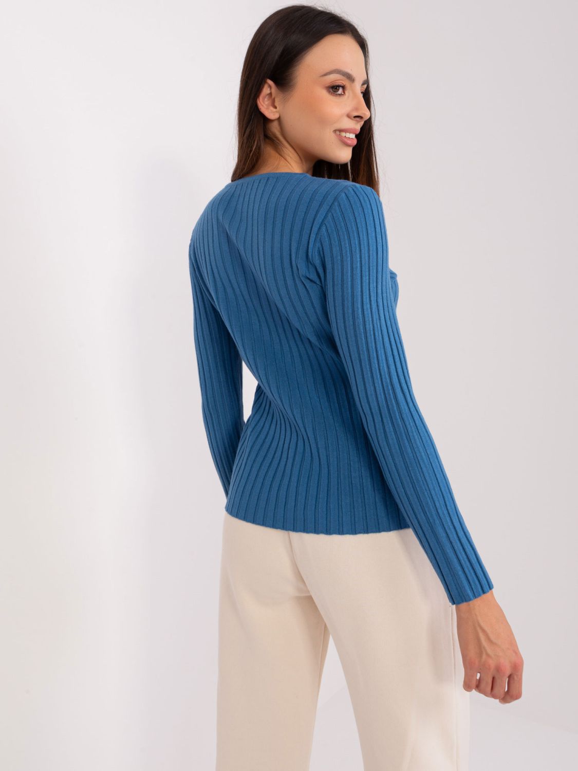 Dunkelblauer klassischer Pullover mit Streifen