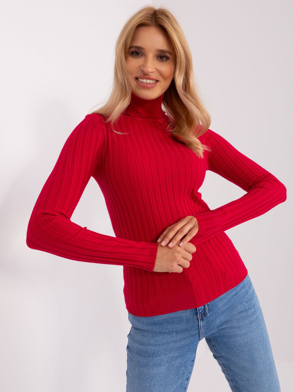 Roter Damenpullover mit Rollkragen aus Viskose