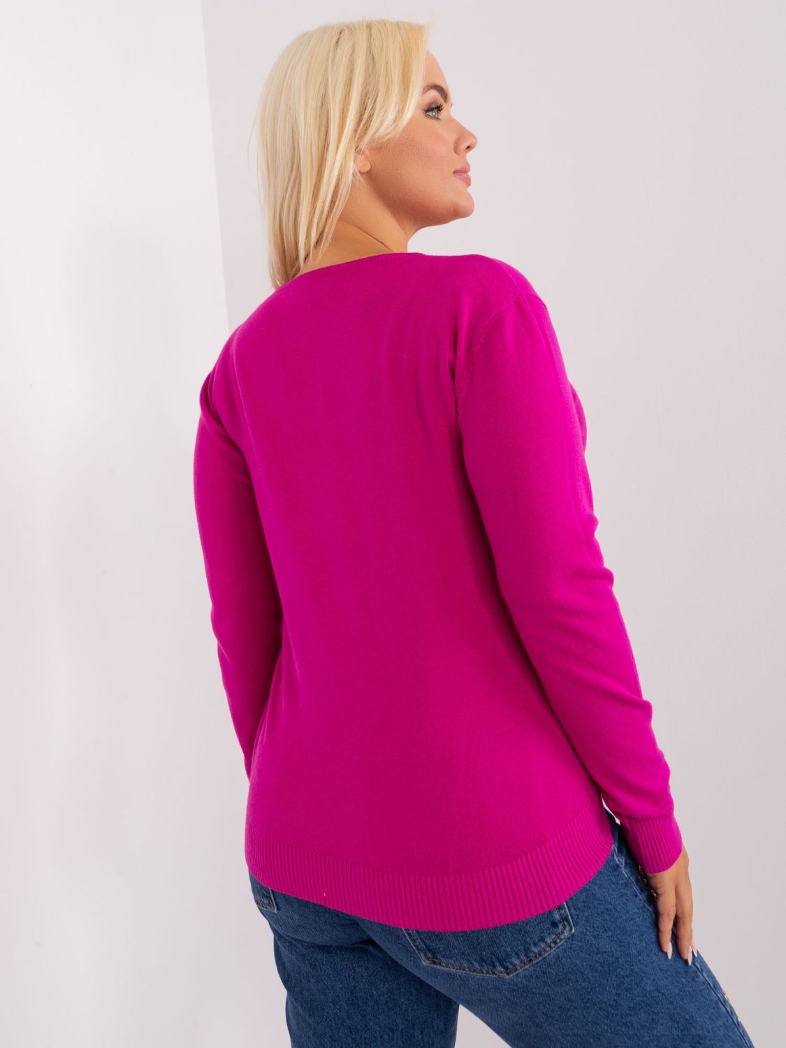 Fuchsia Damen Pullover Plus Size mit Rippbündchen