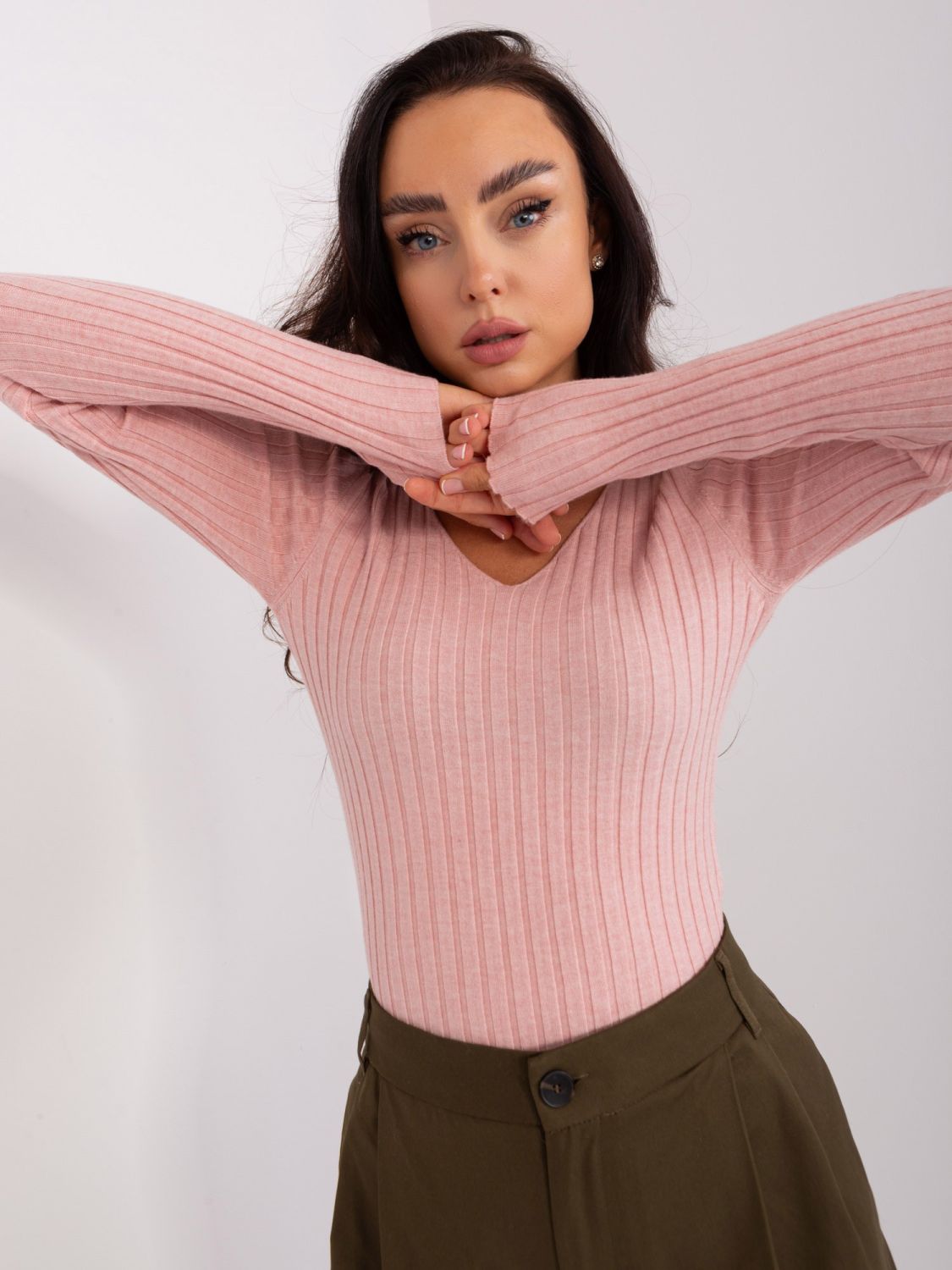Helle rosa klassische Strickjacke