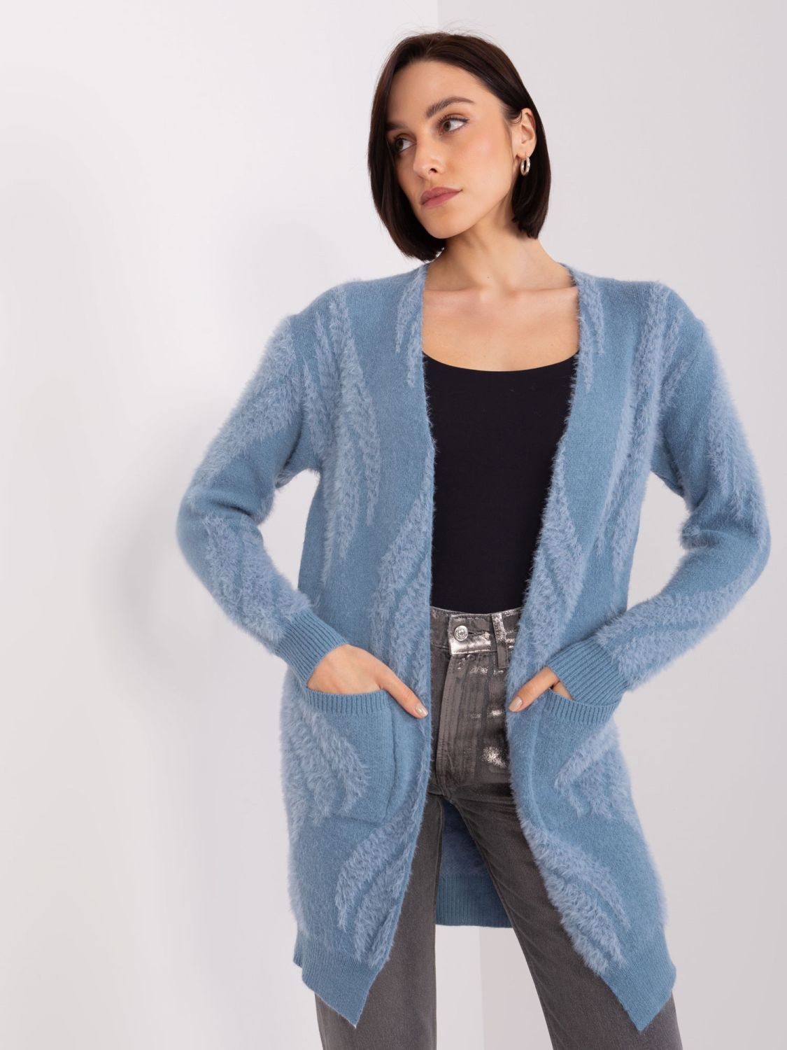 Blauer Damen-Kardigan mit Muster