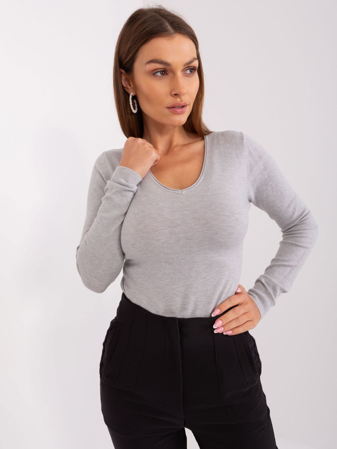 Grau Pullover mit langen Ärmeln