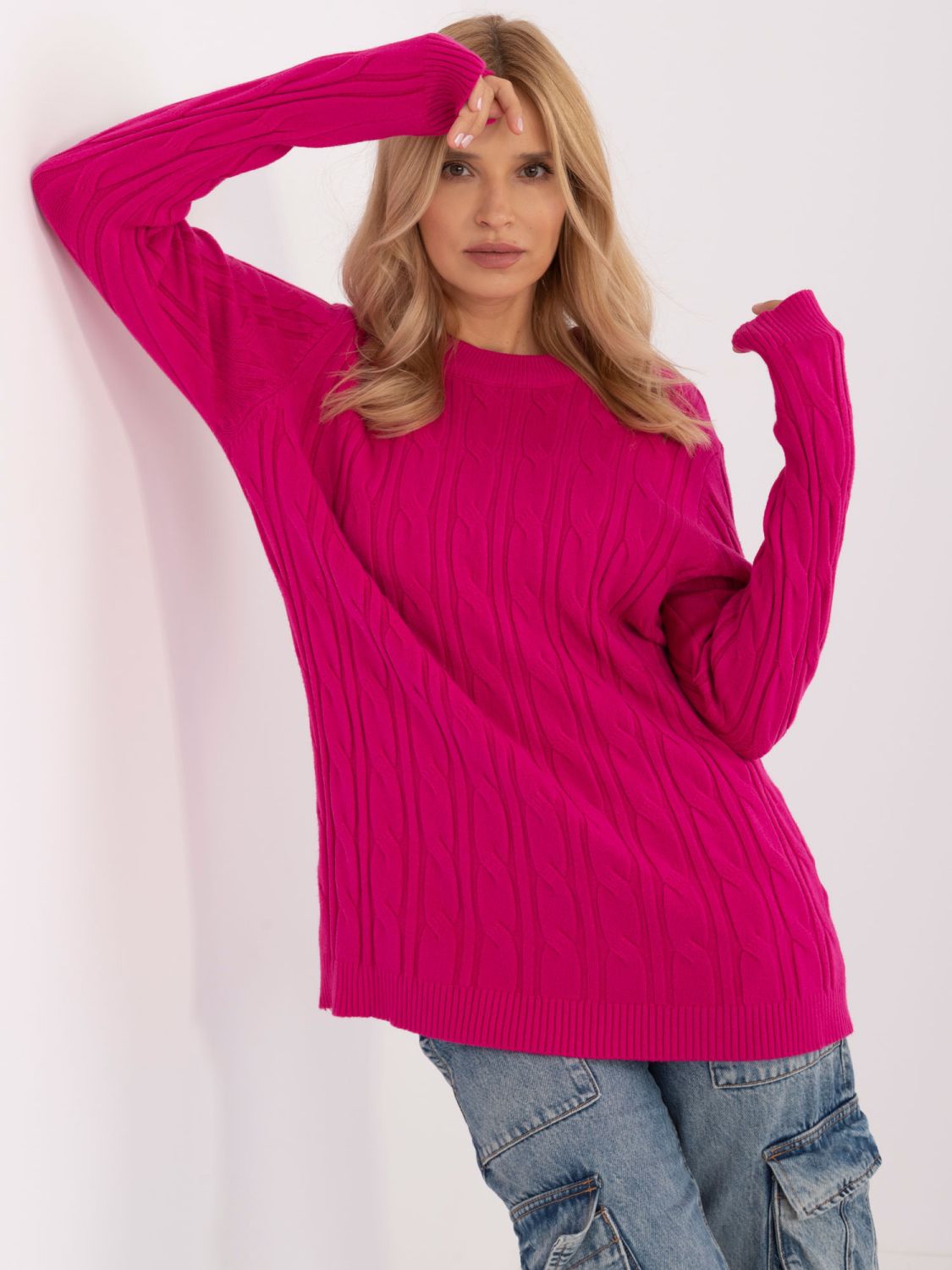 Fuchsia Pullover mit langen Ärmeln